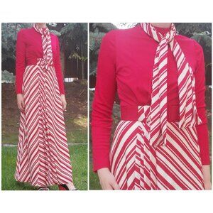 Vintage Eva Gabor Look By Estevez redwhite striped maxi dress long sleeve Modest